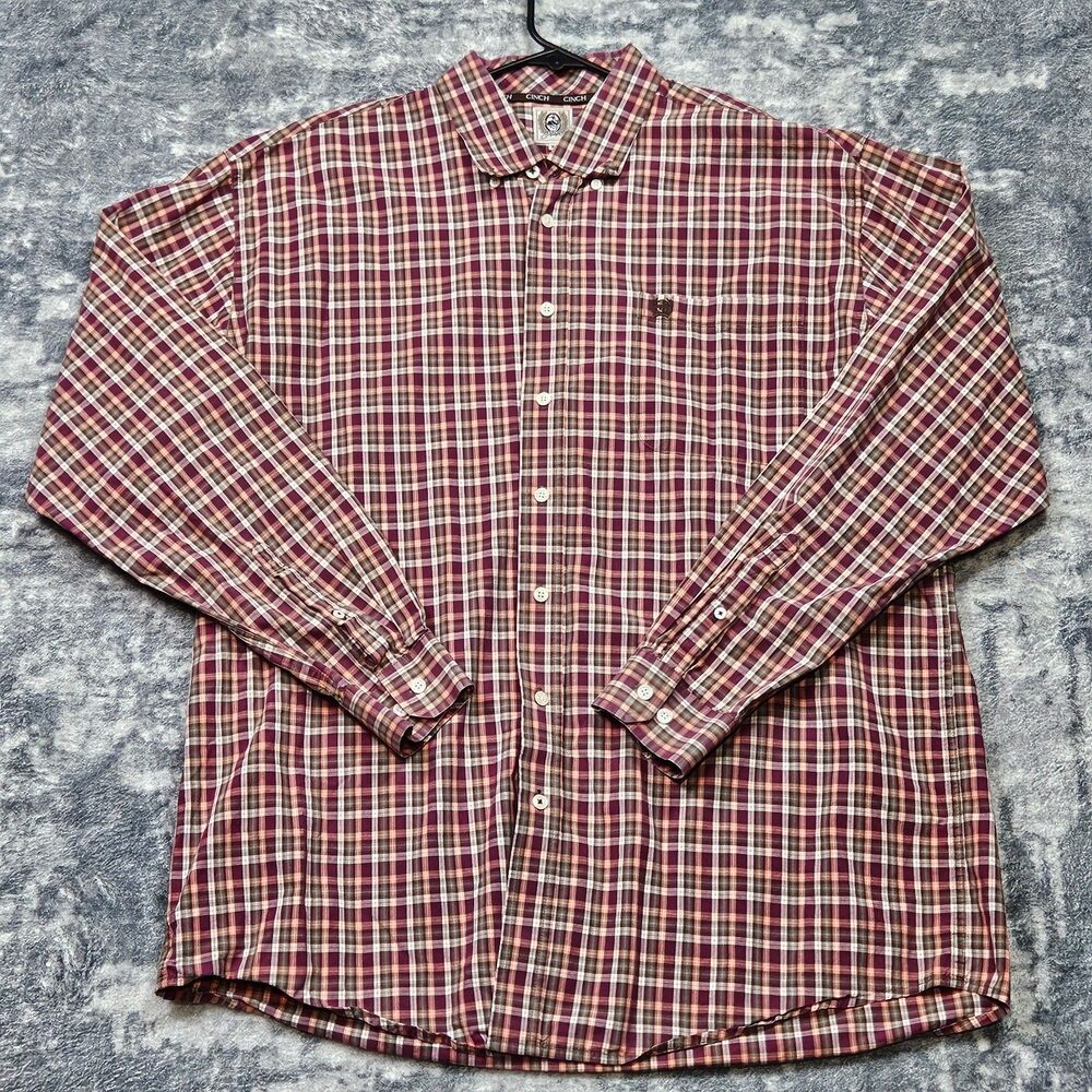 Cinch Button Down Shirt Mens XL Red Plaid Western Long Sleeve Casual Cowboy